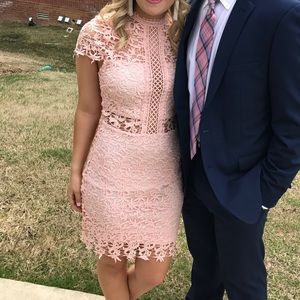 pink lace semi formal dress